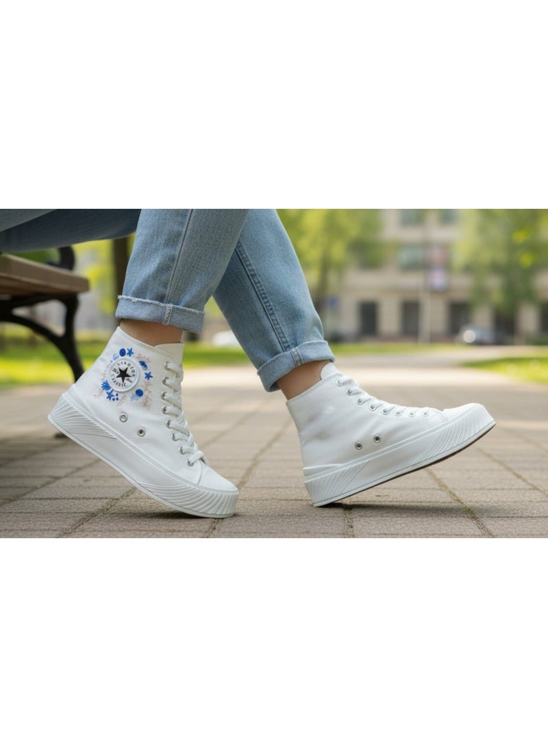 High-top canvas sneakers with a hand-embroidered design - Image 2